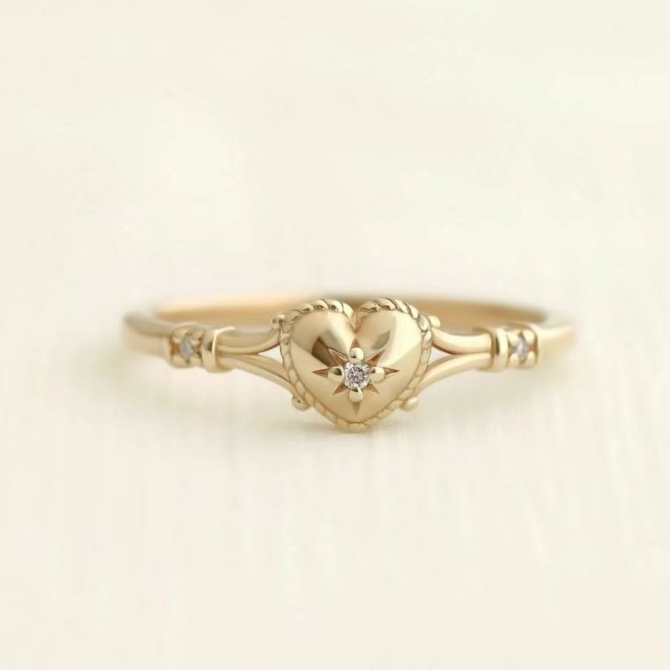 Sanjie Simple And Fashionable Heart Shaped Women's Gold Plated Ring Instagram Internet Celebrity Wearing Accessories_ipsvogv.com