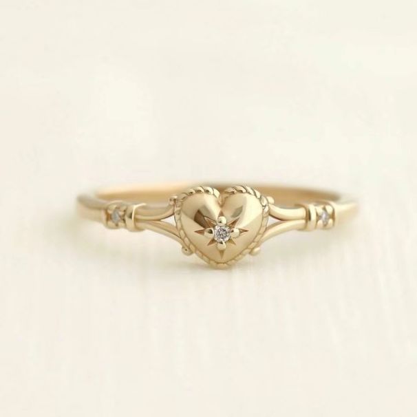 Sanjie Simple And Fashionable Heart Shaped Women's Gold Plated Ring Instagram Internet Celebrity Wearing Accessories_ipsvogv.com