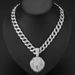 Cool full diamond personality three dimensional lion head pendant Cuban necklace Street hip hop style_ipsvogv.com