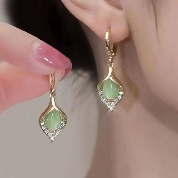 Women's New Trendy Green Cat's Eye Stone Angel Tears Light Temperament Water Drop High-end Earrings For Women_ipsvogv.com