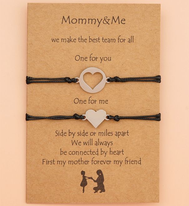 New Mother's Day Creative Stainless Steel Hollow Heart Shaped Wax Thread Woven Card Bracelet_ipsvogv.com