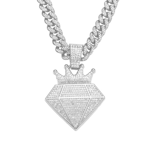 Full Hip Hop Pendant Necklace Hiphop Crown Alloy Diamond Cuban Chain_ipsvogv.com