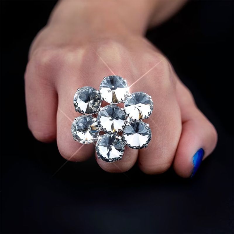 fashion rhinestone snowflake ring personality all-match simple elegant rhinestone adjustable ring female ring_ipsvogv.com