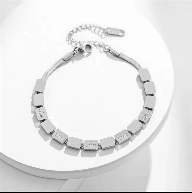 LOVE Letter Square Necklace No Fading Stainless Steel Clavicle Chain Women's Niche Simple Jewelry Snake Necklace Chain_ipsvogv.com