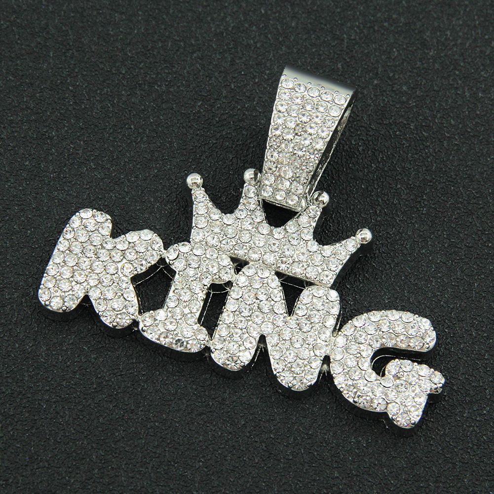 Hip hop cool glossy king letter pendant necklace necklace Men's trendy cool Cuban chain accessories_ipsvogv.com