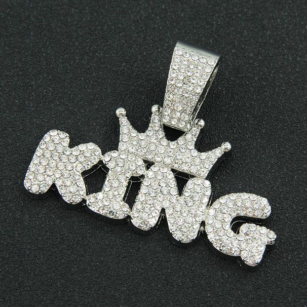 Hip hop cool glossy king letter pendant necklace necklace Men's trendy cool Cuban chain accessories_ipsvogv.com