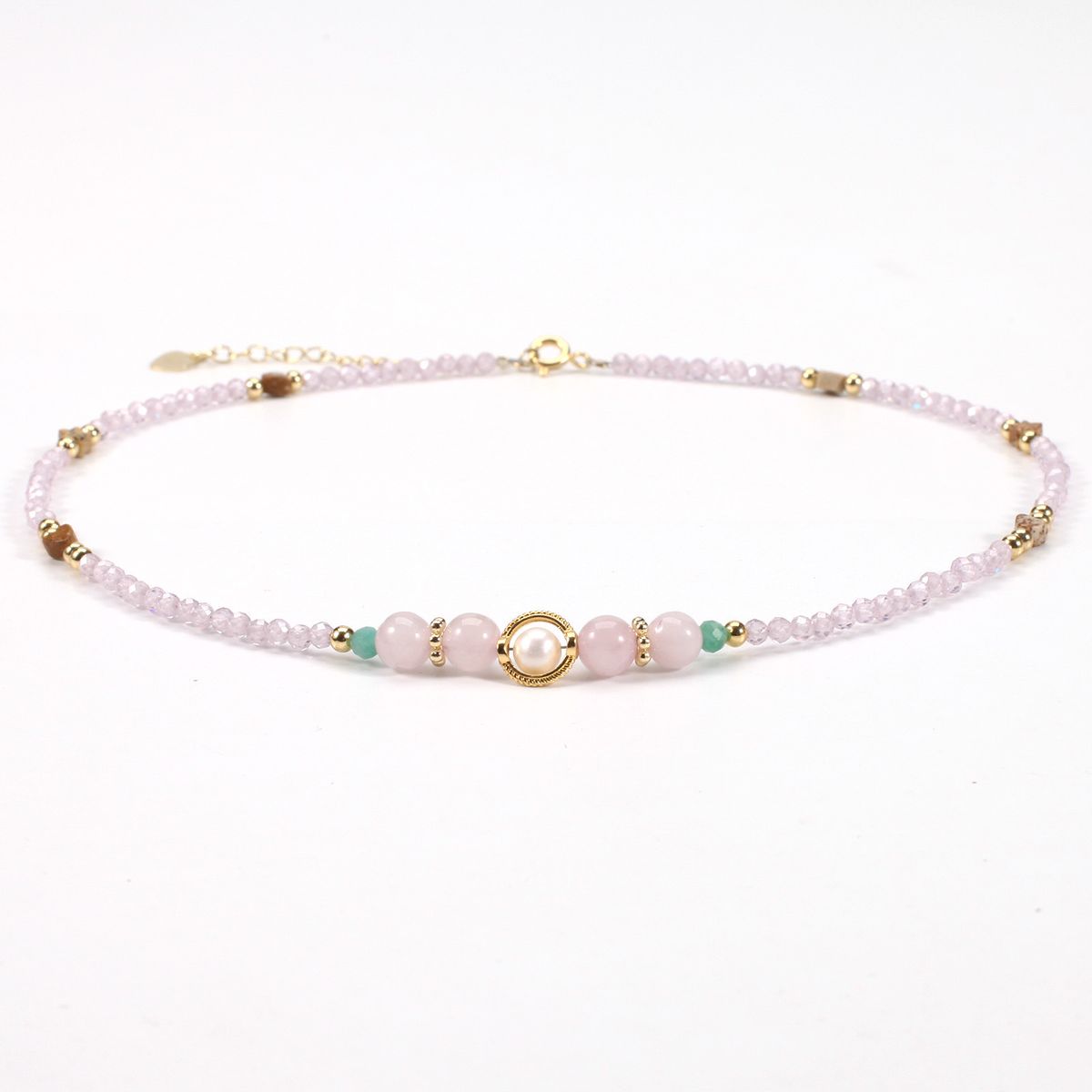 Freshwater Pearl Powder Crystal Round Beads 3 cm Pink Crystal Zircon Necklace Female Adjustable_ipsvogv.com