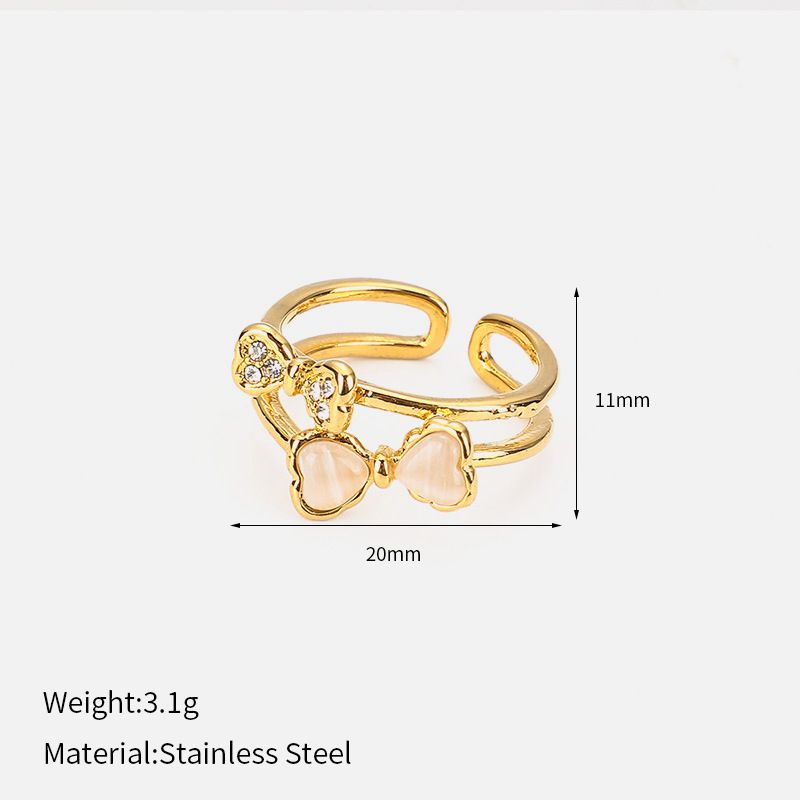 Women’s Jewelry Set Fashion Imple French Diamond Bow Open Ring Personality Versatile Stainless Steel Double Layer Ring_ipsvogv.com