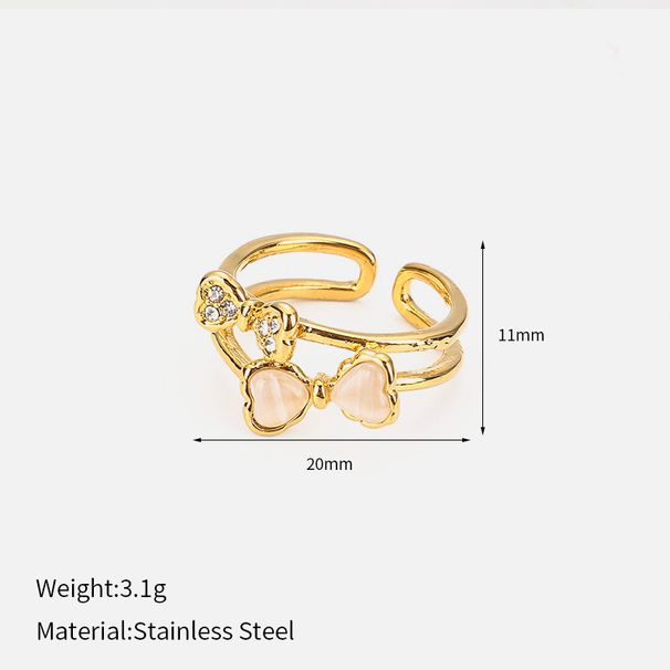Women’s Jewelry Set Fashion Imple French Diamond Bow Open Ring Personality Versatile Stainless Steel Double Layer Ring_ipsvogv.com