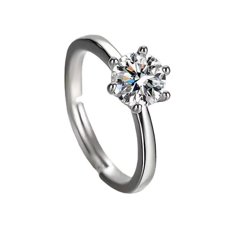 Thai Silver Moissanite Diamond Ring, Female Simulation, One Carat Open Cut Engraving, Fashionable Personality, Niche_ipsvogv.com