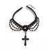 Dark Gothic Style Cross Pendant Necklace, Women's Multi-layer Beaded Tassel Collarbone Collar_ipsvogv.com