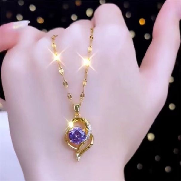 Internet Celebrities Fall In Love At First Sight With Purple Micro Inlaid Zircon Titanium Steel Necklace, Women's_ipsvogv.com