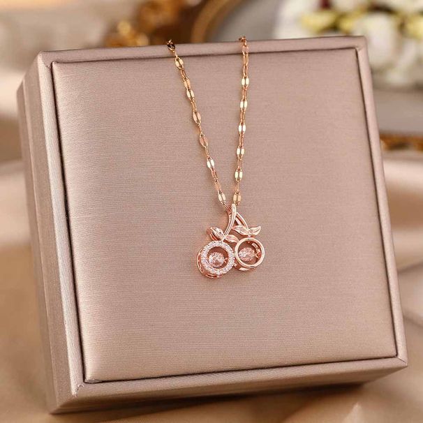 Smart Titanium Steel Necklace Female Delicate Micro Inlaid Cherry Pendant Fashion Chain Jewelry_ipsvogv.com