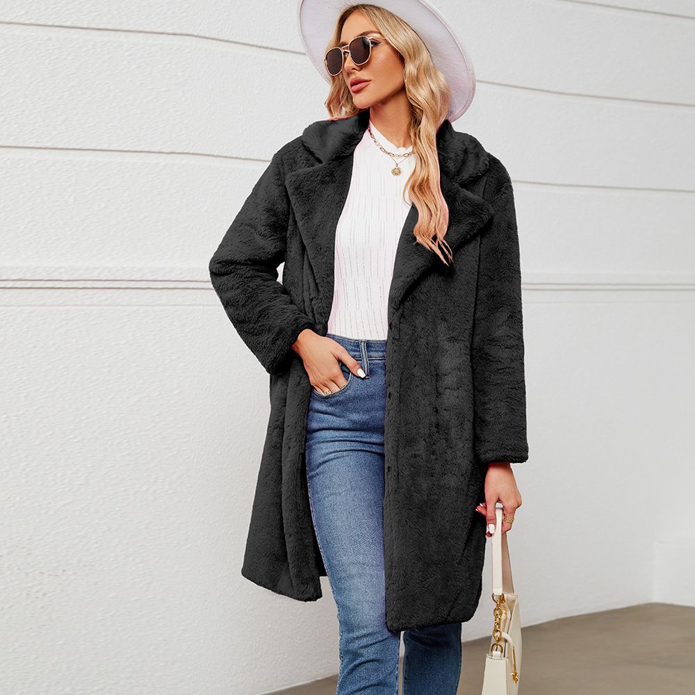 Women's Clothing F0626 fashion casual suit collar fur coat plush long coat autumn and winter coat_ipsvogv.com