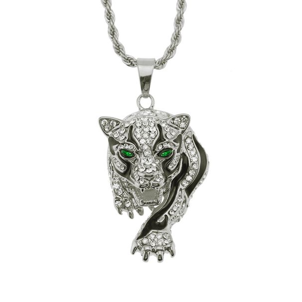 Hot selling hip-hop jewelry set with diamonds, green eyes, tiger head men's pendant, necklace, and pendant_ipsvogv.com