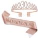 Number 40 50 60 Birthday Crown Rose Flower Etiquette Belt Set Rhinestone Headband Belt Queen Party Supplies_ipsvogv.com