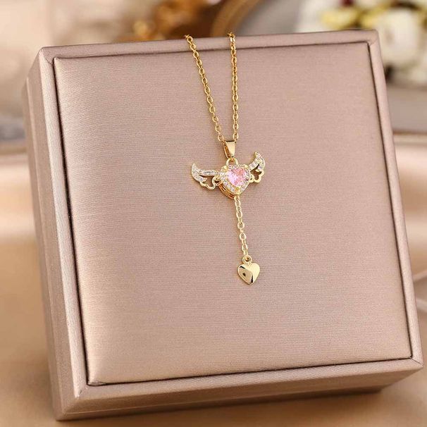 Cupid Angel's Wings Tassel Love Pendant Titanium Steel Necklace Women Can Move Small Wings Collar Chain_ipsvogv.com