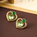 Korean fahion new double heart green inlaid zirconium earring with exquiite and niche deign, high-end ear_ipsvogv.com
