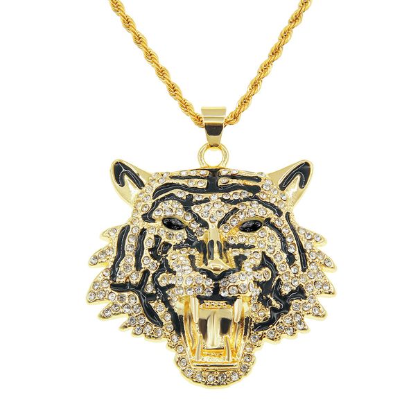Hip Hop Exaggerated Green Eyes Tiger Head Necklace for Men's Cool Nightclub Bounce Accessories Pendant_ipsvogv.com