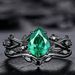 fashion Black Inlaid Green Diamond Ring, Ins Engagement Accessory, Women's Style_ipsvogv.com