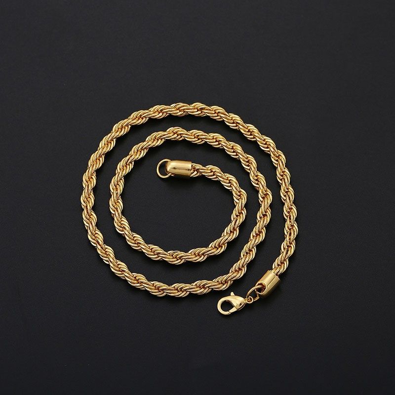 Korean Version Hot Sale 3MM Titanium Fried Dough Twists Chain Personality Fashion Simple Stainless Steel Hip Hop Men's_ipsvogv.com
