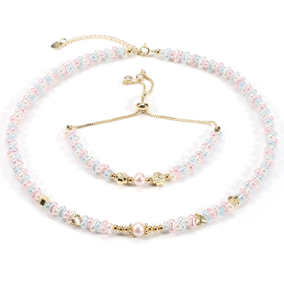 Of Love Pink And White Peanuts Natural Freshwater Pearl Bracelet Necklace Set Female_ipsvogv.com
