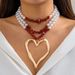Exaggerated Jewelry, Heart-shaped Turquoise Necklace, Female Personality Beaded Peach Heart Pearl Necklace_ipsvogv.com