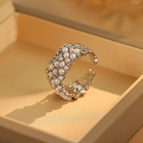 Zircon Micro Inlaid Pearl Opening Light Luxury Cool Style, Index Finger Ring, Fashionable And High-end Hand Decoration_ipsvogv.com