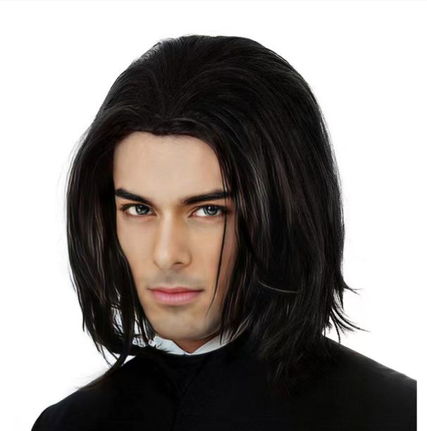 Halloween men's wig middle part short straight hair cosplay Vincent Vega stage performance props hairstyle_ipsvogv.com