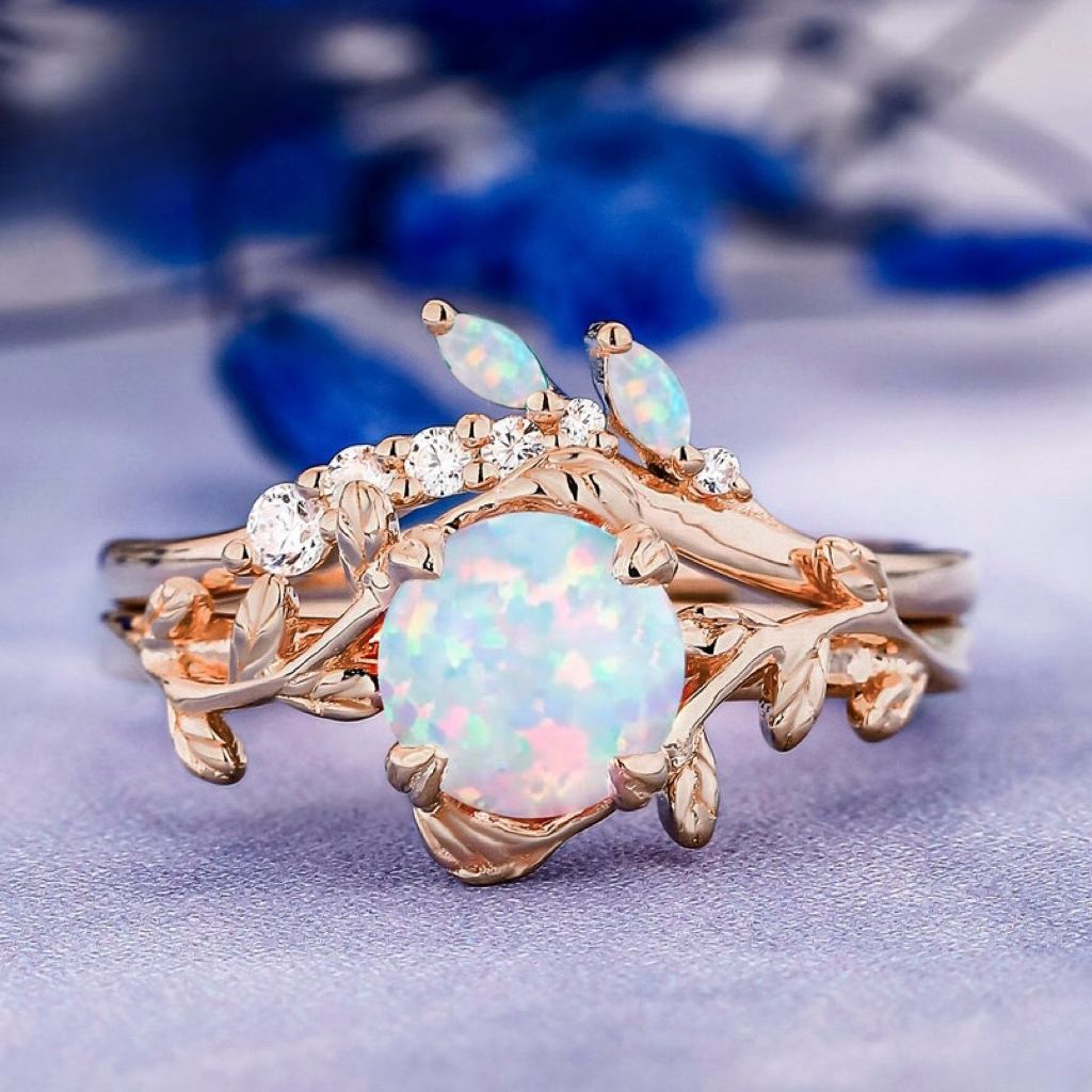Sanjie Platform Rose Gold Paired Ring With Cross Inlaid Branches And Australian Treasure Jewelry_ipsvogv.com