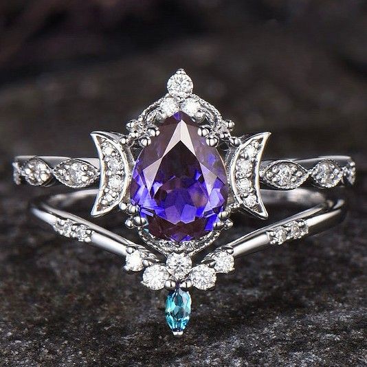 Sanjie's New Women's Wedding Engagement Creative Color Diamond Water Drop Pair Ring_ipsvogv.com