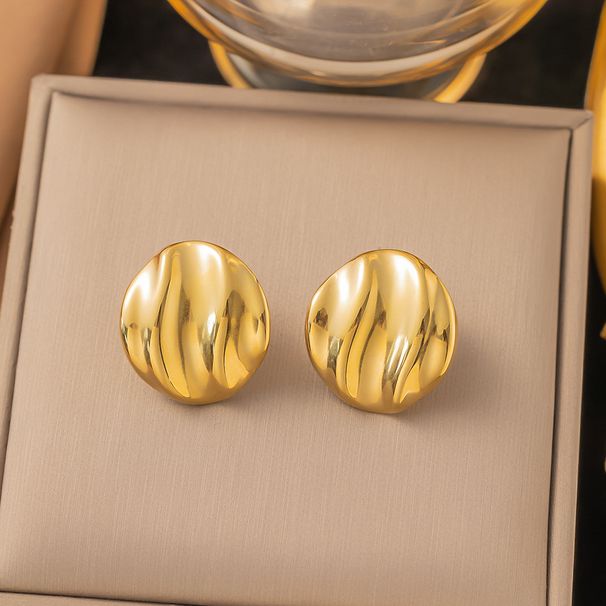 Water Ripple Textured Stainless Steel Earrings, Genuine Gold, Non Fading Fashionable Earrings For Women_ipsvogv.com