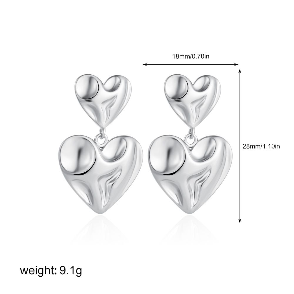 Women’s Jewelry Set Fashion Niche High End Temperament Fashion Earrings Irregular Folds Texture Double Heart Earrings For Women_ipsvogv.com