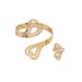 Wind Women's Ring Double Heart Hollow Adjustable Gold Couple Bracelet Set_ipsvogv.com