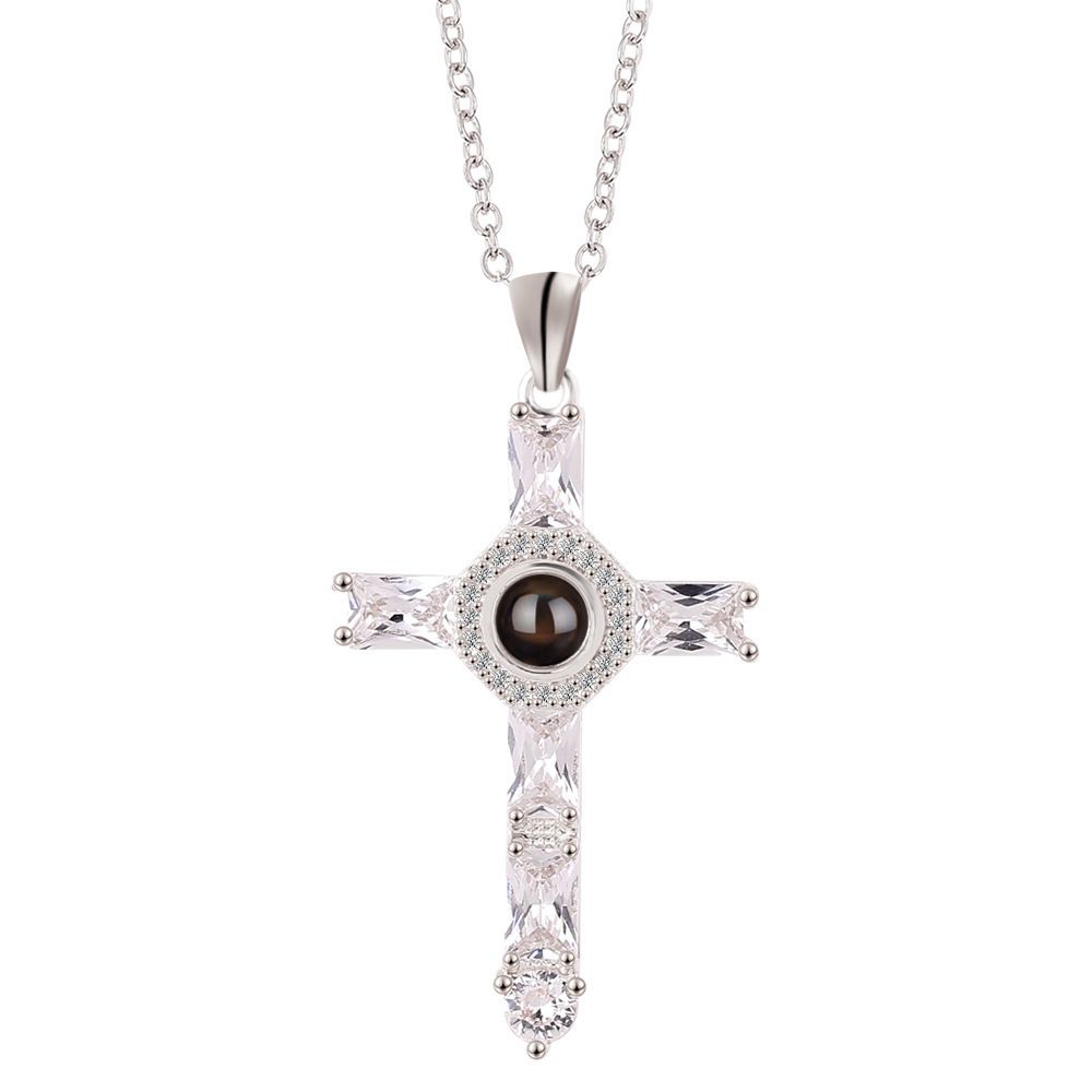Hot Selling Creative Cross With New Diamond Pendant And Miniature Projection Necklace_ipsvogv.com