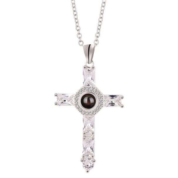 Hot Selling Creative Cross With New Diamond Pendant And Miniature Projection Necklace_ipsvogv.com