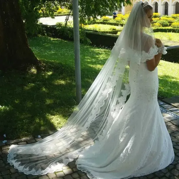 Hair Jewelry 2.5M New White Ivory Veils 2 Layers Tulle Lace Bridal Appliques Long Wedding Veil Veu De Noiva_ipsvogv.com