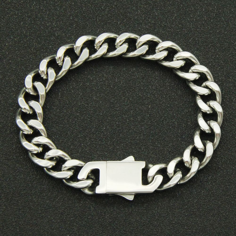 Hip Hop Punk Smooth Stainless Steel Spring Buckle Cuban Chain Trendy Men's Cool and Dominant Necklace Decoration_ipsvogv.com
