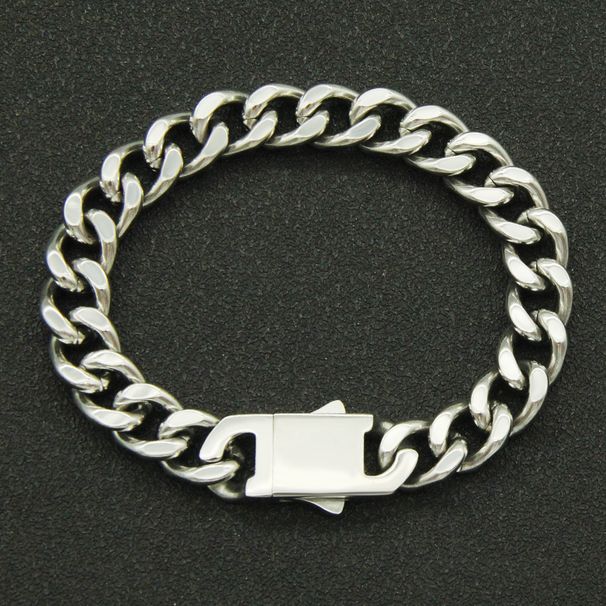 Hip Hop Punk Smooth Stainless Steel Spring Buckle Cuban Chain Trendy Men's Cool and Dominant Necklace Decoration_ipsvogv.com