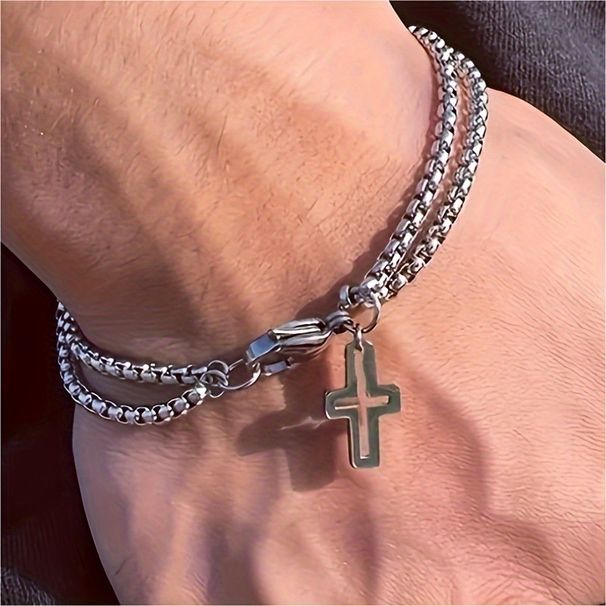 New Style Cross Hollow Chain Titanium Steel Men's Double Layer Personality Bracelet_ipsvogv.com