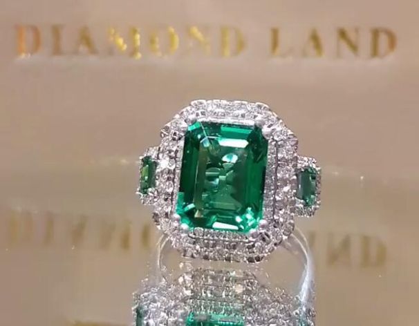 Fashion DL Zircon Ring Alloy Full Diamond Inlaid Green Handmade Ins Style Jewelry For Women_ipsvogv.com
