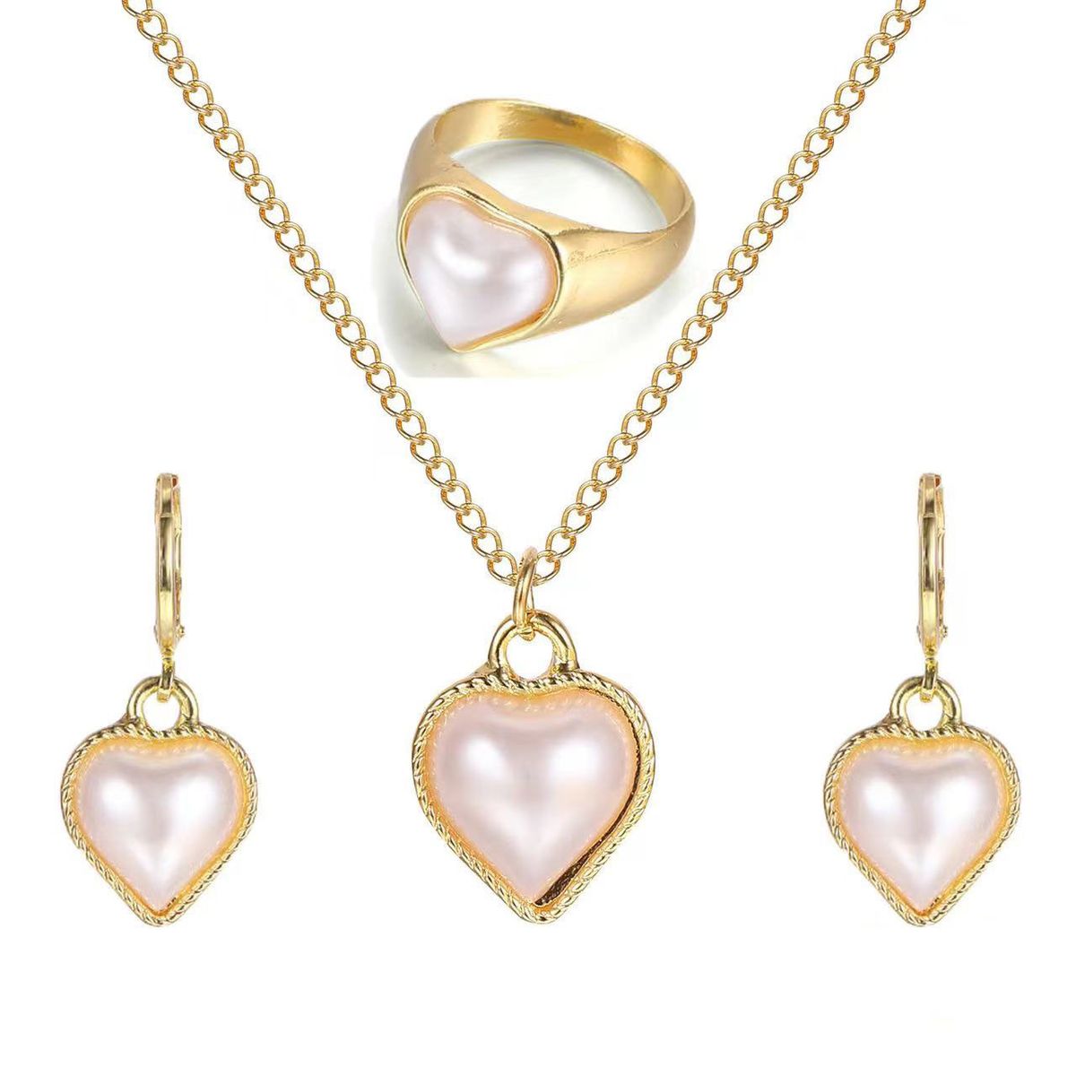 New style niche simple design pearl heart necklace jewelry creative French love necklace set three piece set_ipsvogv.com