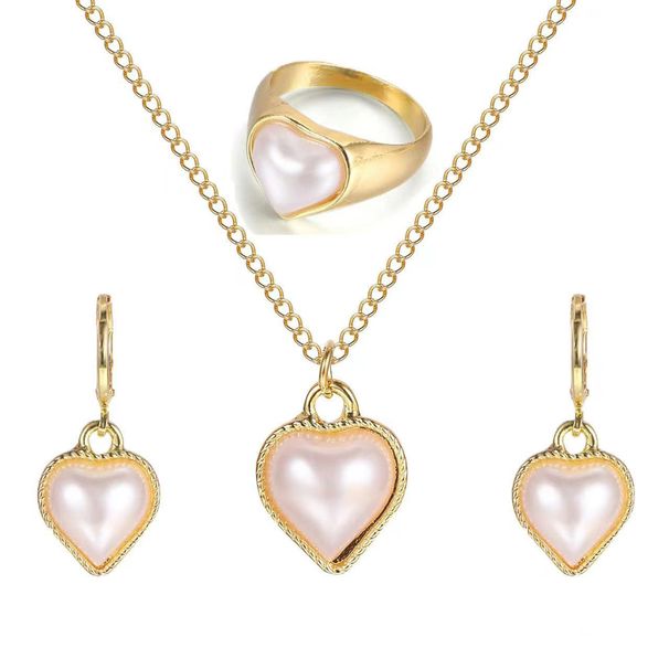 New style niche simple design pearl heart necklace jewelry creative French love necklace set three piece set_ipsvogv.com