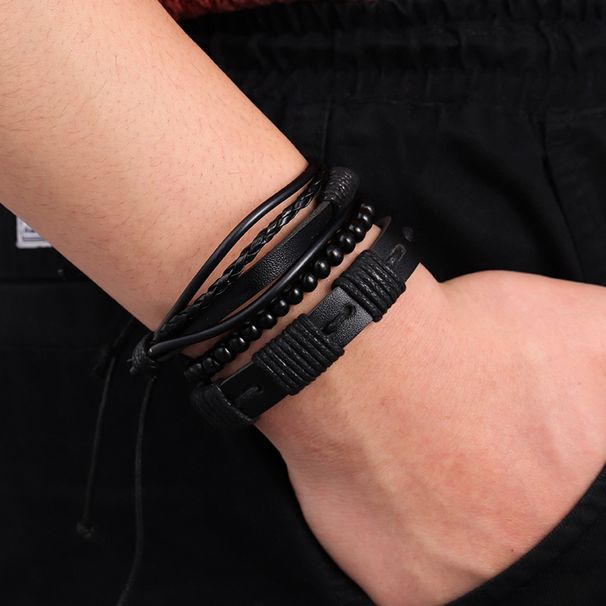 Hot Selling Multi-layer DIY Trendy Handmade Woven Men's Bracelet Leather Jewelry_ipsvogv.com