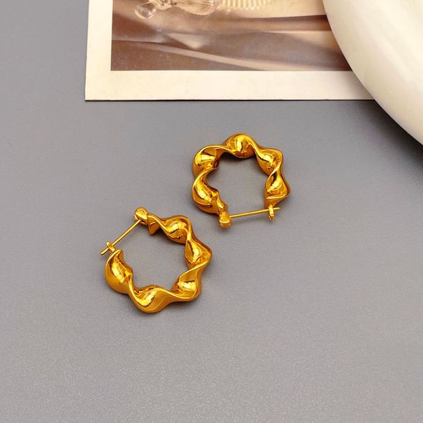 Commuting Fried Dough Twists wave copper gold-plated Simple and exquisite personality earrings Earrings_ipsvogv.com