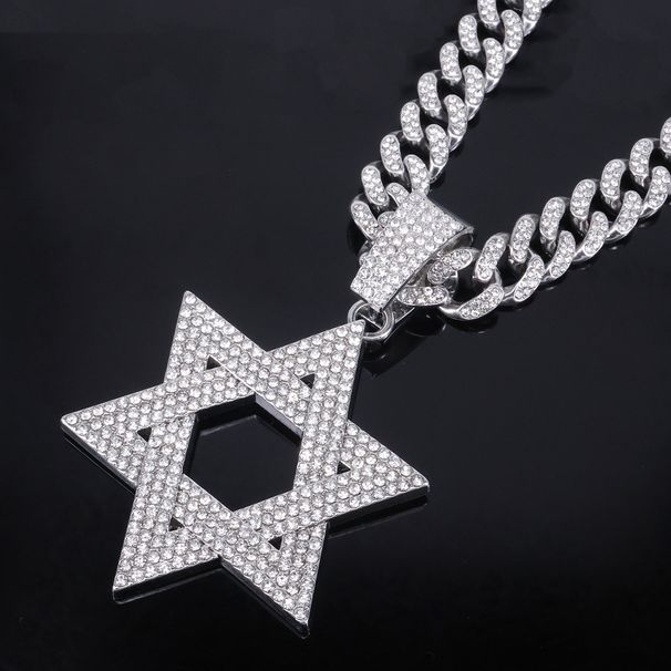 Unisex Rap Full Diamond Hollow Six Pointed Star Pendant David Star Hip Hop Jewelry Necklace_ipsvogv.com