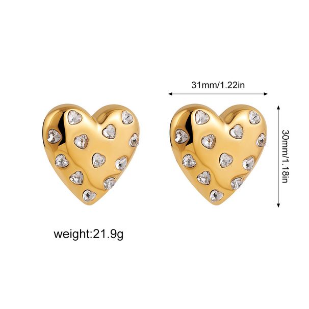 Unisex Simple And Versatile Stainless Steel Plated Gold Diamond Heart Shaped Zircon Earrings_ipsvogv.com