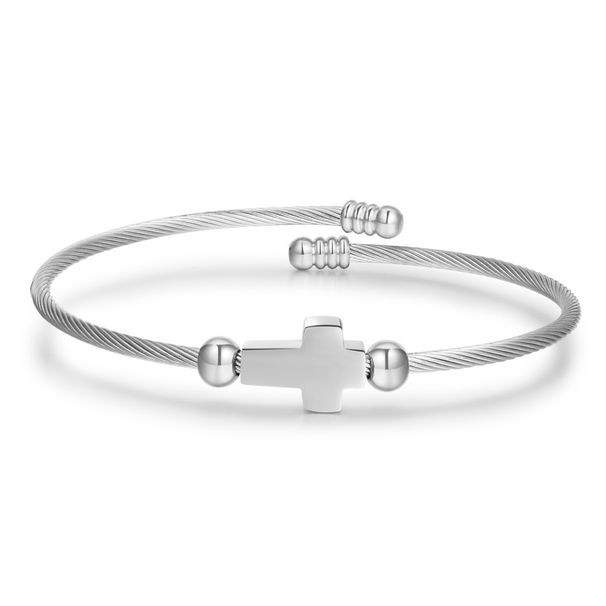 Titanium Steel Bracelets Men And Women Stainless Steel Cross Bracelet Jewelry Wholesale Open Adjustable Bracelet_ipsvogv.com