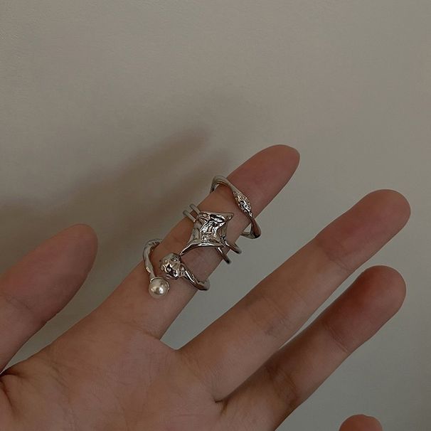 Irregular Sweet Cool Pearl Ring, Women's Trendy Fashion Personality Three Piece Set, Niche Design, High-end Feeling,_ipsvogv.com