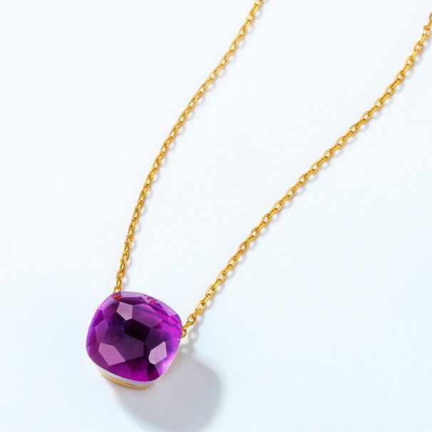 Candy Colored Gem Clavicle Chain S925 Silver Plated 9K Gold Three Dimensional Amethyst Necklace Style Simple Fashion_ipsvogv.com